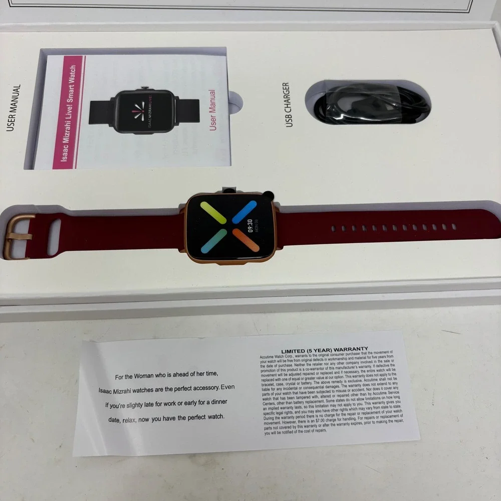 Isaac‎ Mizrahi Live Smart Watch Rose Gold Burgundy Silicone Strap
